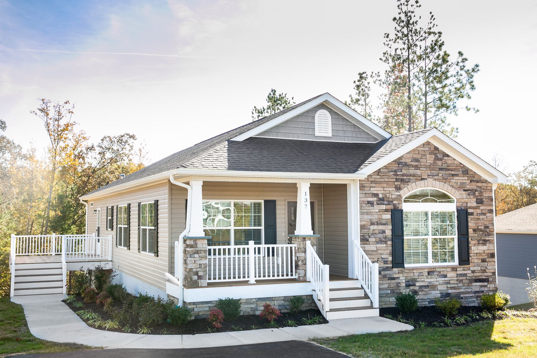 A manufactured home with a front and side porch financed with a chattel loan 